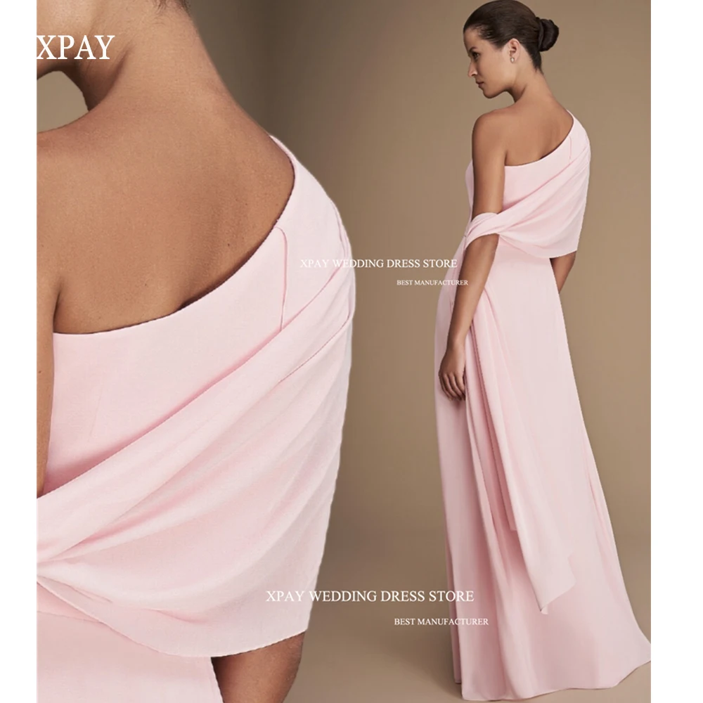 

XPAY Simple Floor-Length Chiffon Party Cocktail Dresses One Shoulder Dubai Arabia Women Evening Dresses Sexy Prom gowns