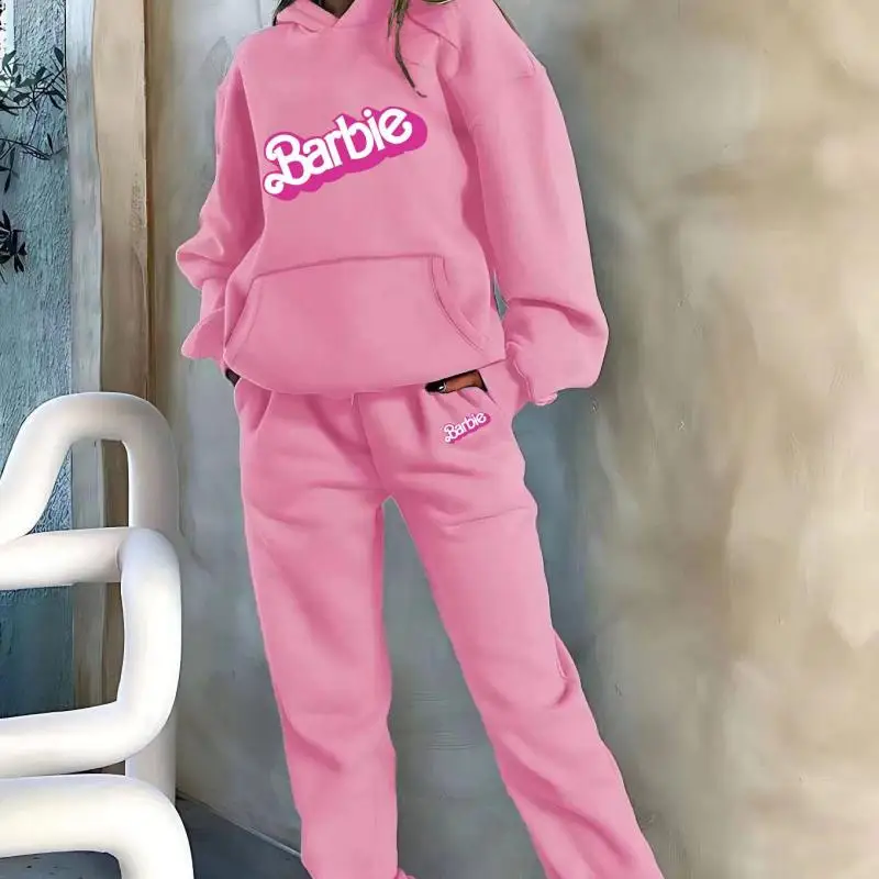 2 Stuks Anime Barbie Trui Cartoon Damesmode Hoodie Kawaii Gedrukt Sweatshirt Joggingbroek Meisjes Casual Lange Mouw Broek