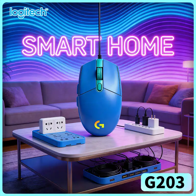 Mouse gamer com fio Logitech G203, modos de ciclo RGB multicoloridos, DPI ajustável, almofadas antiderrapantes, USB, para jogos em notebook e escritór