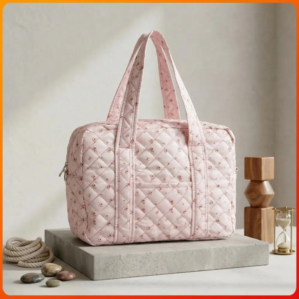 

Дорожная сумка-дафл для женщин, стеганая сумка с цветочным принтом, нейлоновая сумка с регулируемым ремнем, сумка для переноски с несколькими карманами для путешествий