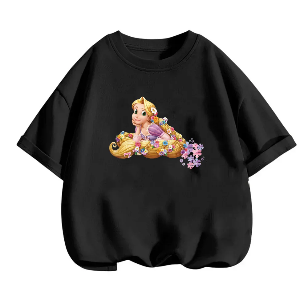 

2025 New Summer Disney Frozen Print T-Shirt Anna Elsa Printing Girls Tops Frozen Snow Queen Anna Elsa Cartoon Print Shirts