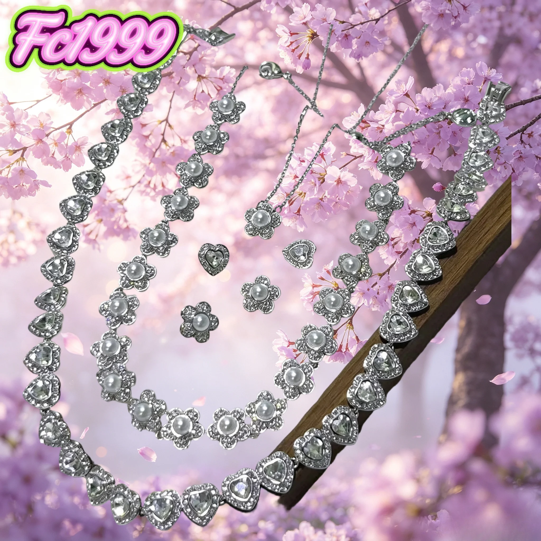 2026 Hot selling Flower Love Pearl Necklace Women's Light Luxury Versatile Earrings, High-end Feeling Bracelet Jewelry Sets