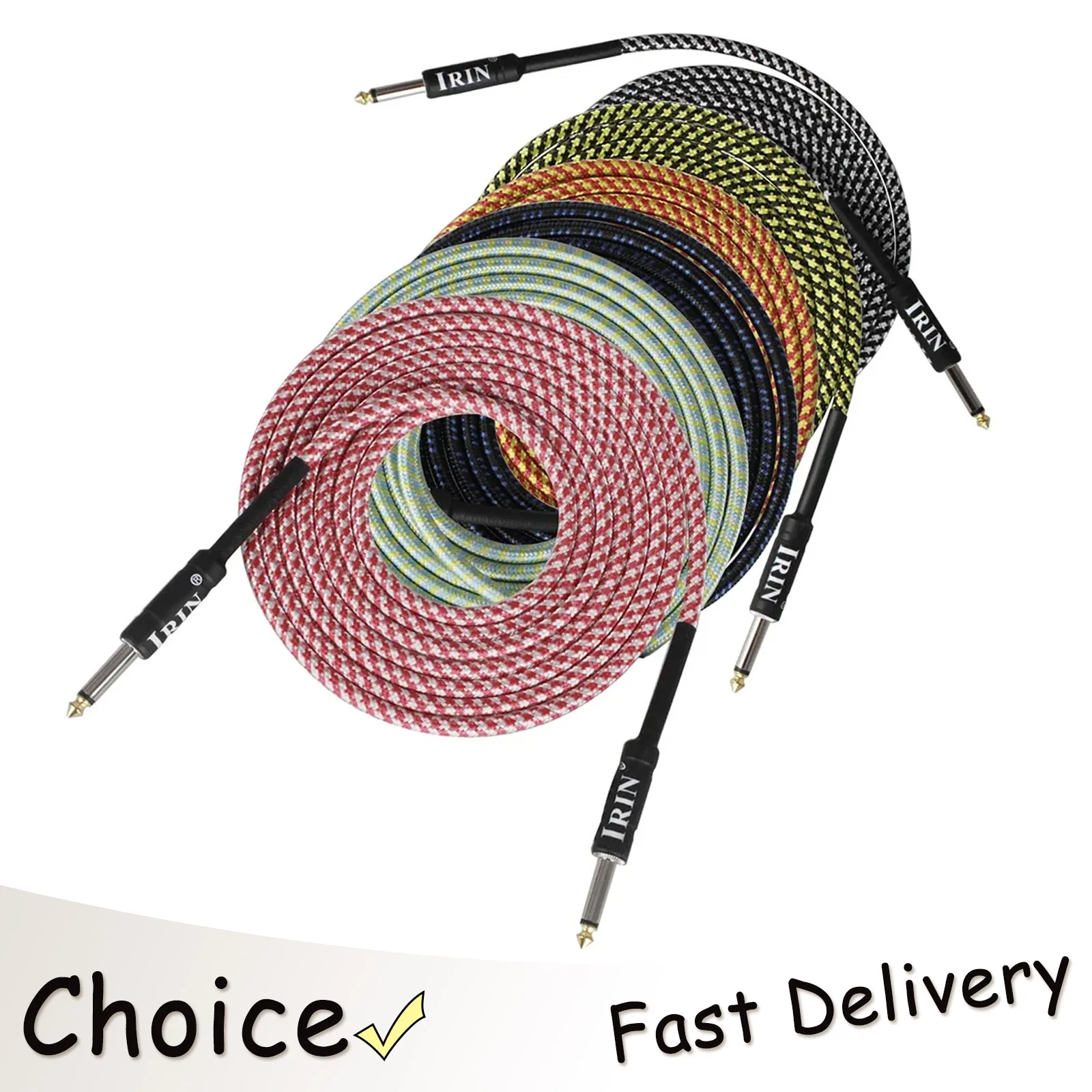 IRIN 3M Guitar Cable Colorful Stringed Instrument Accessories No Noise Audio Braided Wire Cord Metal Plug Electric Guitar Bass