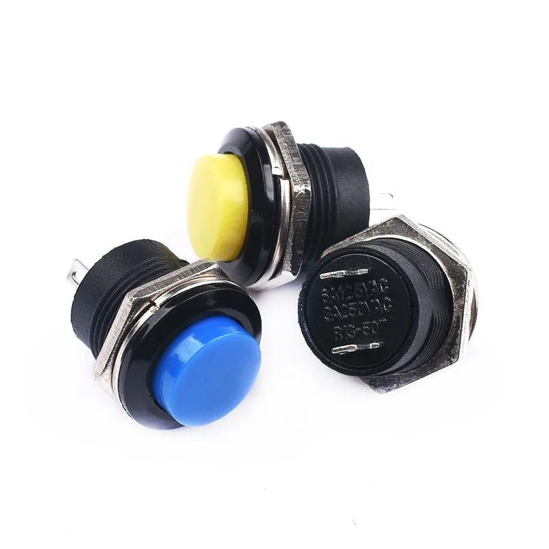 10pcs Momentary Push Button Switch 16mm Momentary 6A/125VAC 3A/250VAC Round Switches R13-507 BLACK RED GREEN WHITE BLUE YELLOW