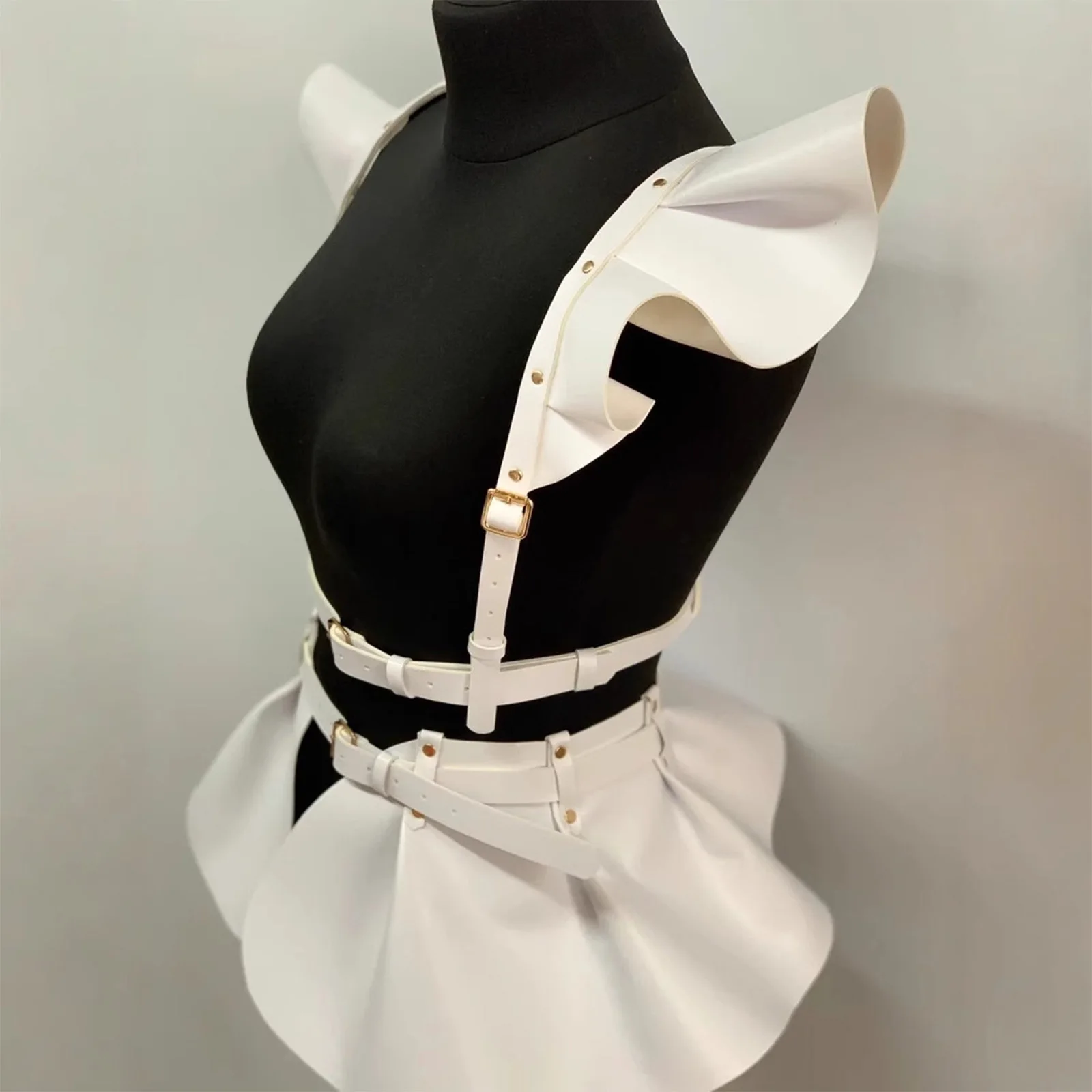 

Halloween Masquerade Gothic Roleplay Punk Pu Leather Adjustable Leather Skirt Harness Belt Costume Accessory for Nightclub Party