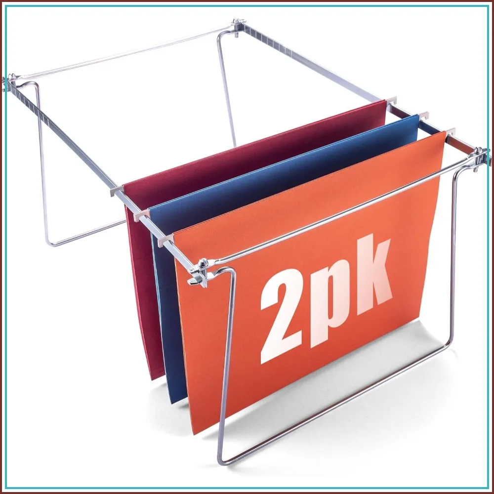 Convert Any Drawer to Filing Cabinet with Adjustable Letter Size Hanging File Frame, Silver, 2 Pack
