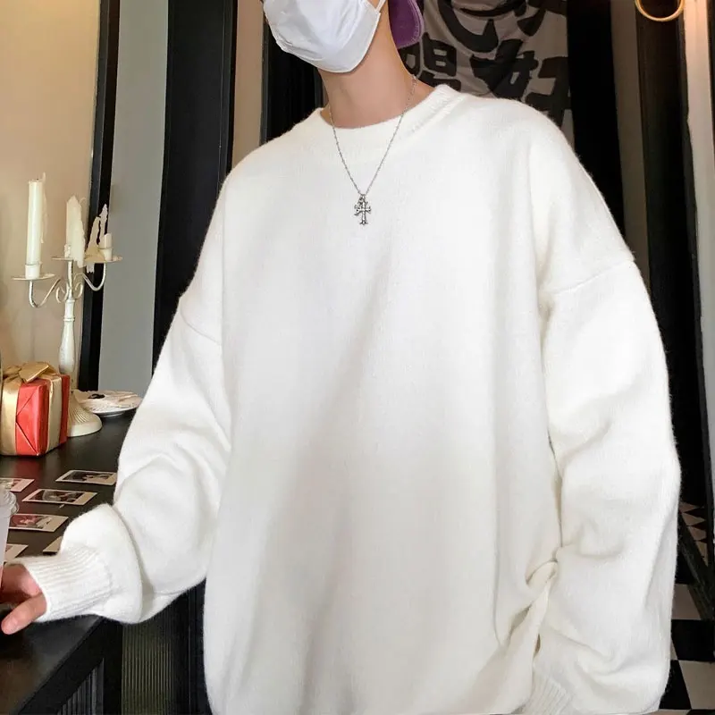 Men's Clothing Round Neck Sweaters Casual Solid Color Autumn Winter Long Sleeve All-match Stylish Loose Daily Knitted Pullovers