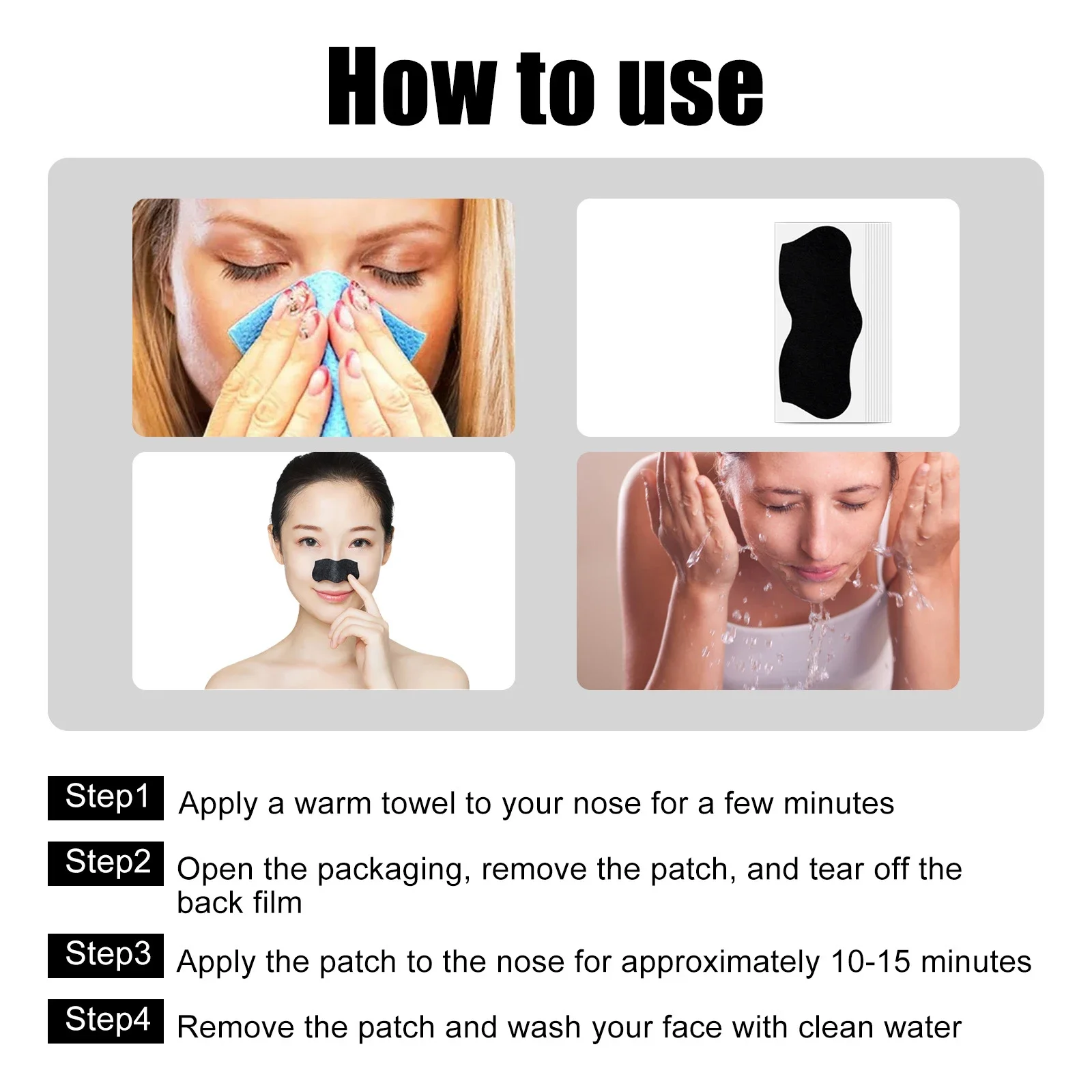 Maschera per la rimozione dei punti neri Peeling Strisce nasali Pulizia profonda Ridurre i pori del naso Testa nera Rimuovi adesivi Maschera per la cura della pelle Patch