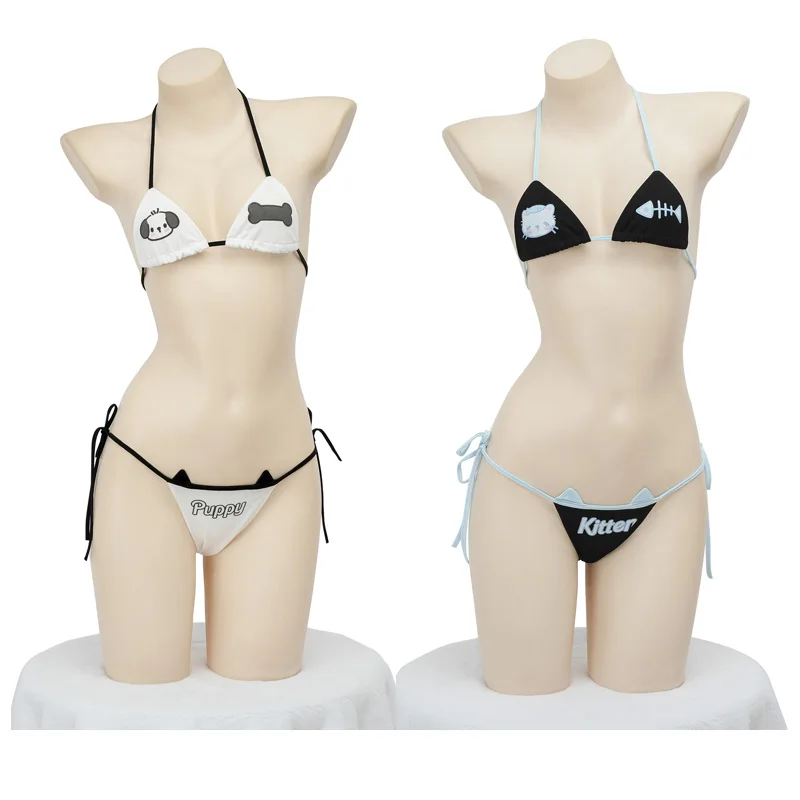 

Lolita Anime Girls Cosplay Neko Bikini Set Women Bandage Tube Tops Cat Ears Underwear Beach Swimsuit Lingerie Swimwear Suit