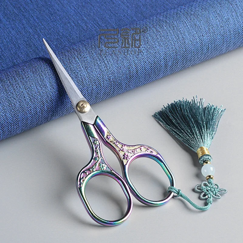 Vintage Craft Scissors Stainless Steel Square Handle Household DIY Embroidery Thread for Sewing Cutting Cloth with Chinese Knot