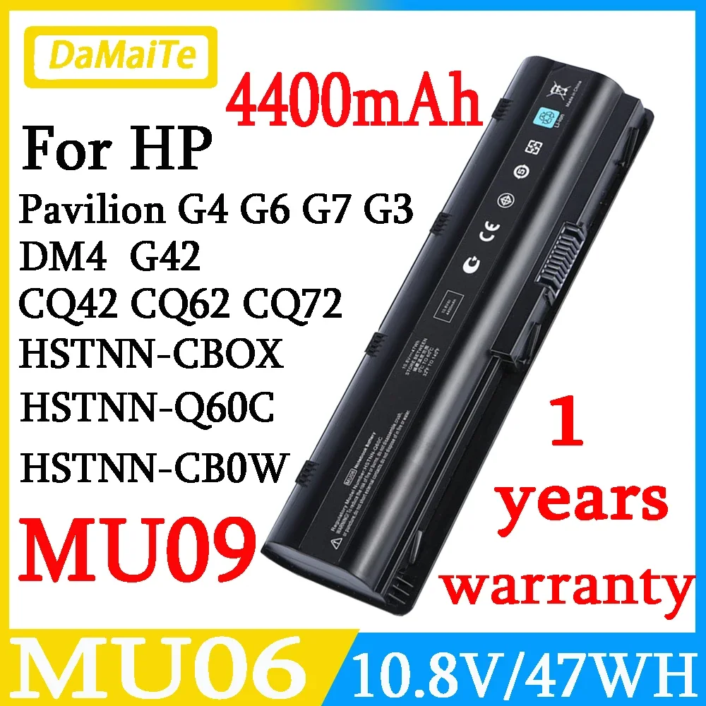 

MU06 Laptop Battery Pavilion G4 G6 G7 G42 CQ32 CQ42 CQ62 CQ72 DV6 DM4 430 HSTNN-CBOX HSTNN-Q60C HSTNN-UB0W MU09 6Cells