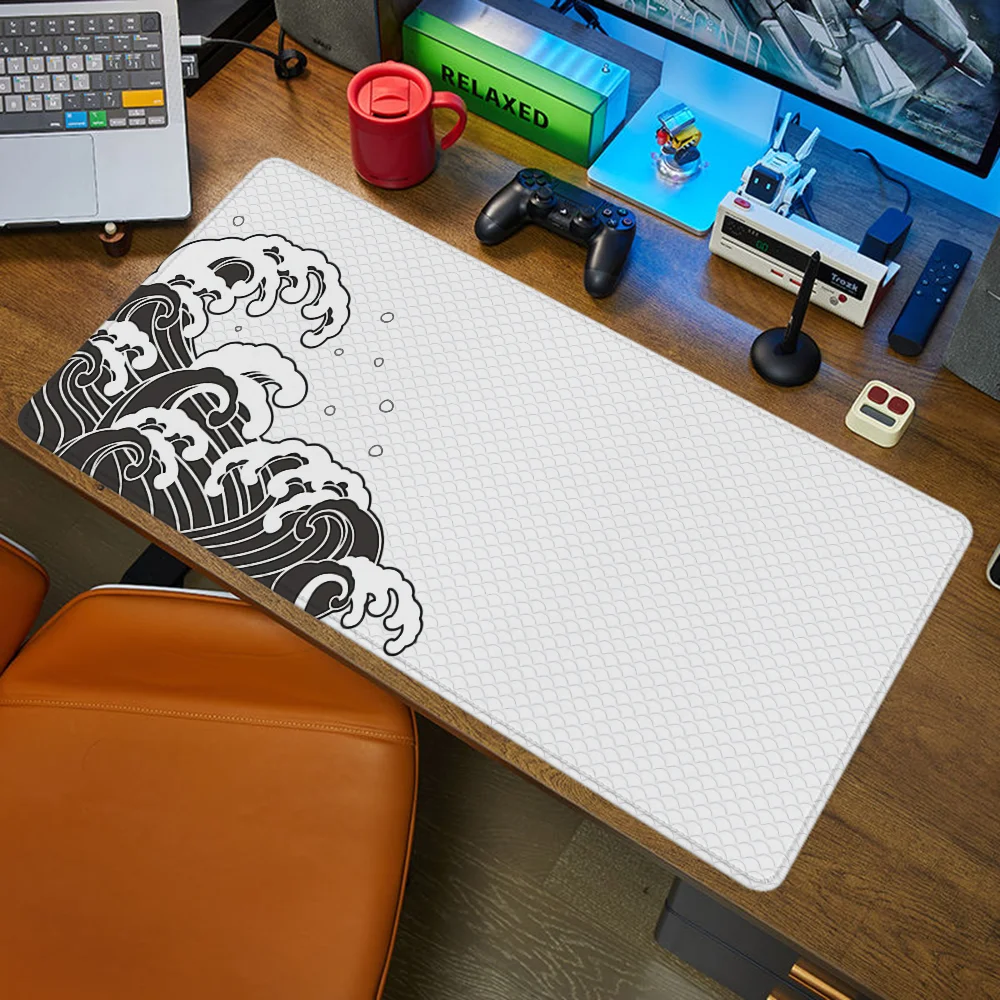 Computer Table Japanese-style Waves Gamer Desk Pad Pc Gaming Accessories Mouse Pads Mousepad Anime Mat Large Mats Office Xxl