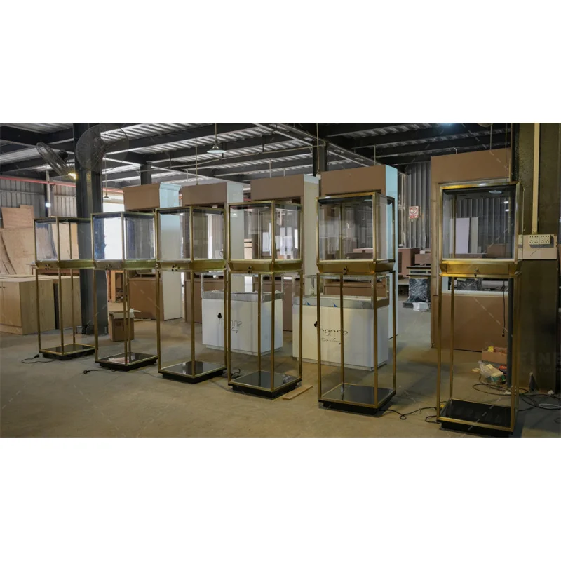 （customized）Custom Showroom Interior Display Light Glass Jewelry Display Stand Showcase Black Jewelry Vitrine Counter With