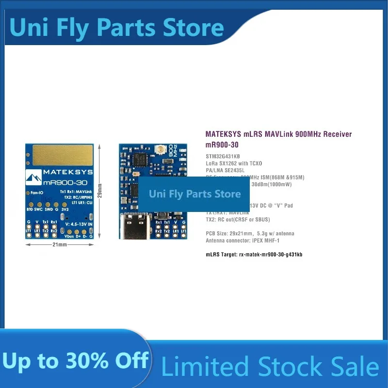 MATEK Mateksys MLRS MAVLink 900MHz Receiver MR900-30UniFly