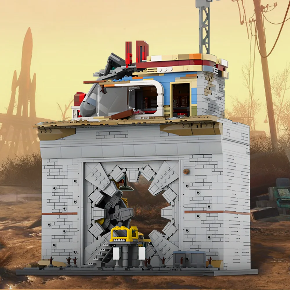 Gobricks MOC Vault-tec Vault door Building Blocks Model Red Rocket Modular Gas Station diy Bricks Shelter Toy for Children Gift