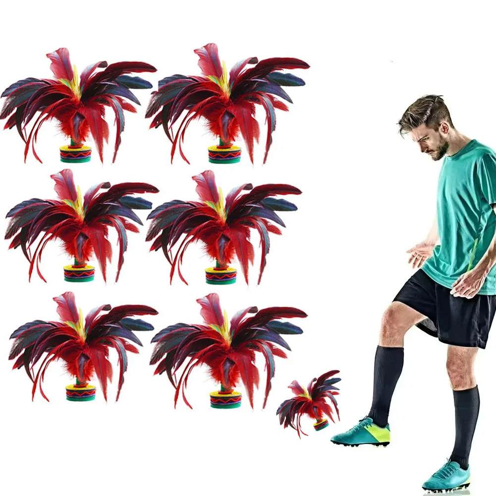 6Pcs Feather Jianzi Colorful Feathers Shuttlecock Portable Foot Kick Handwheel Feather Shuttlecock Sports Fitness Entertainment