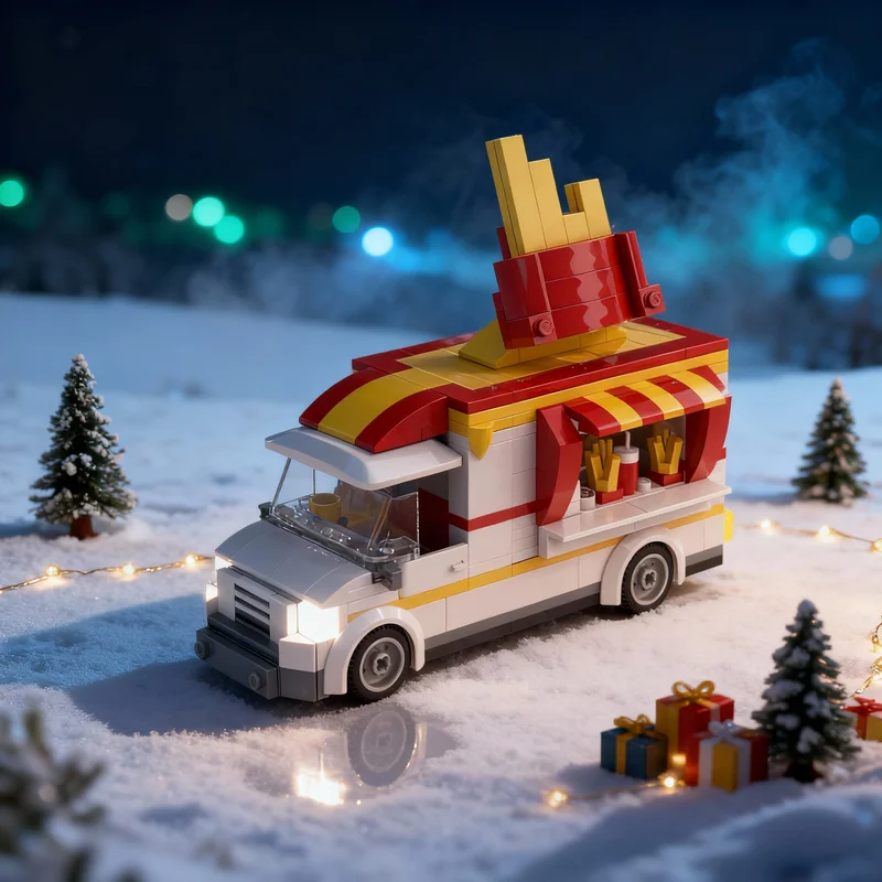 

300 деталей MOC Городской фудтрак с картофелем фри, модель-конструктор, развивающая игрушка, креативная идея, рождественский подарок, кирпичики для сборки