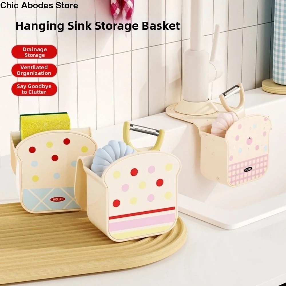 

Hanging Design Sink Hanging Strainer Basket Toast Shaped Macaron Design Kitchen Sink Storage Polka Dot Print Detachable