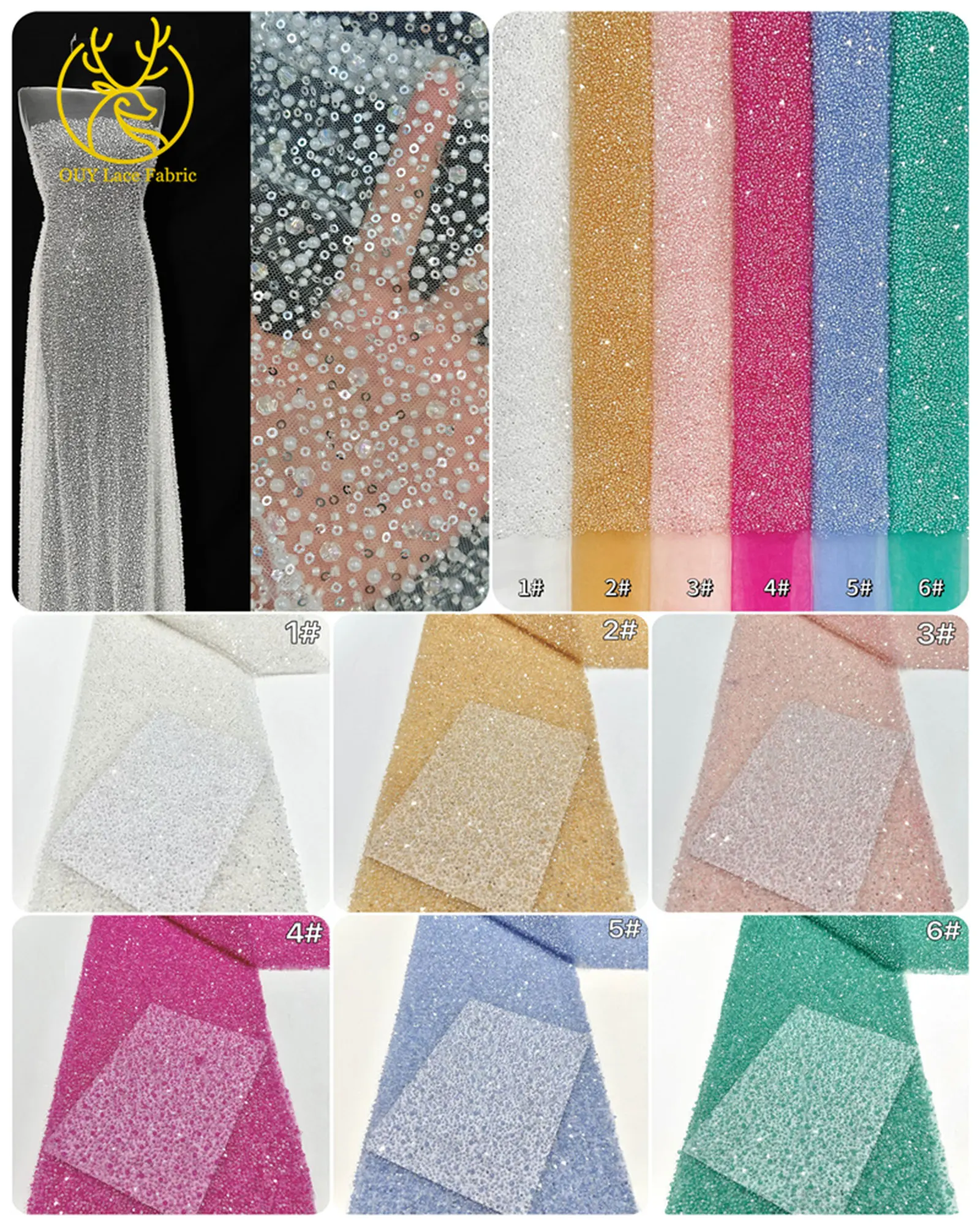 African Handmade Beaded Lace Fabric 2025 French Sequin Lace Fabric Nigerian Bridal Mesh Lace Fabric for Wedding Dress Sewing