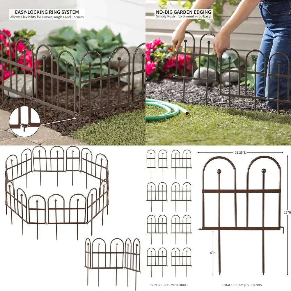 

Rust-Resistant Gunmetal Decorative Fence Edging for 7.5 ft Flower Beds and Yards