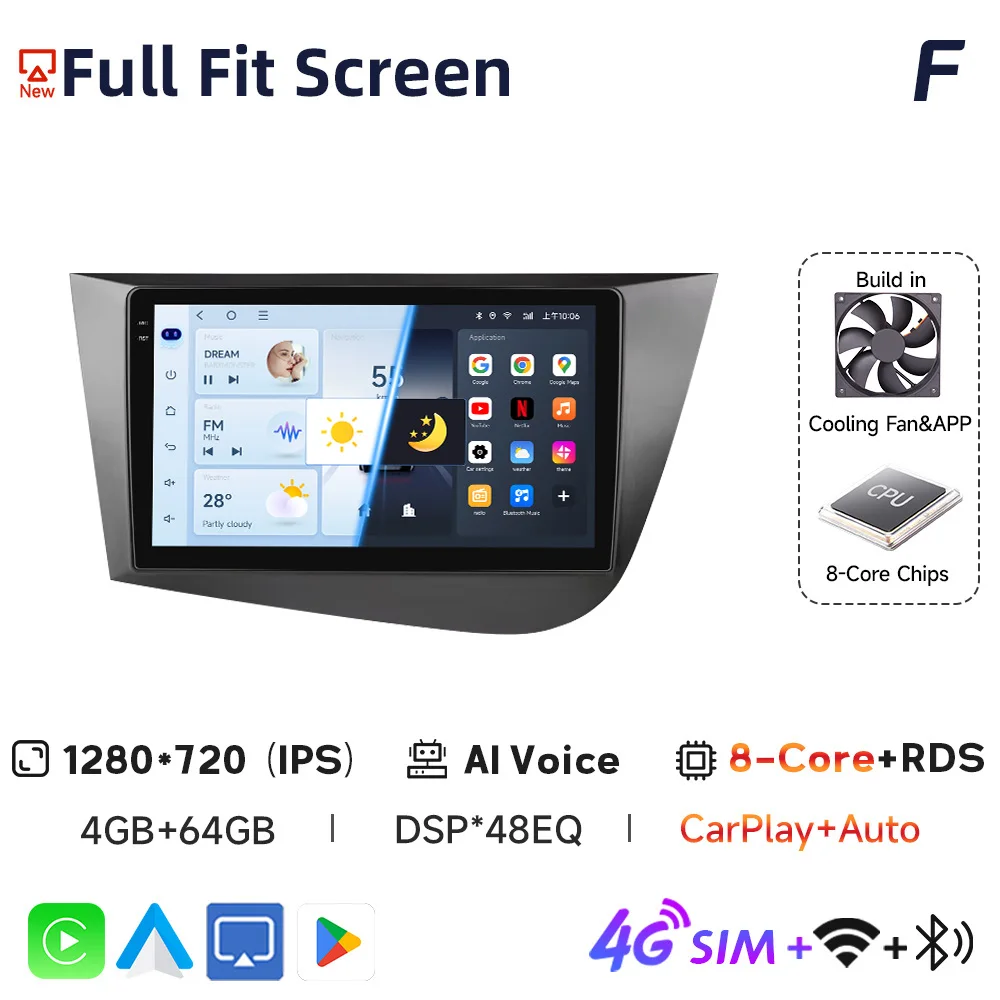 JIUYIN 2Din Autoradio Multimedia Speler Voor Seat Leon 2 MK2 2005-2012 Android 13 4G GPS WIFI Navigatie Stereo Head Unit Carplay