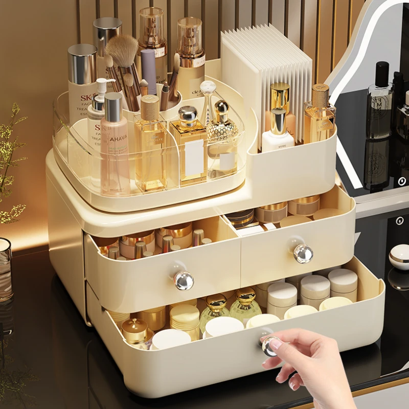 

Cream Style Storage Drawer Desktop Dressing Table Skincare Product Sorting Shelf Rotating Cosmetics Storage Box