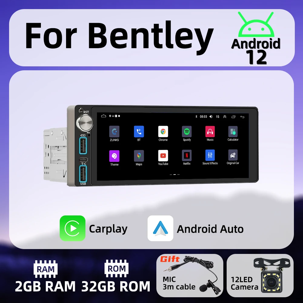 

Wireless Carplay Android Auto Autoradio 6.86" 1Din Radio Android Car Multimedia for Bentley Stereo Head Unit GPS Navigation Wifi