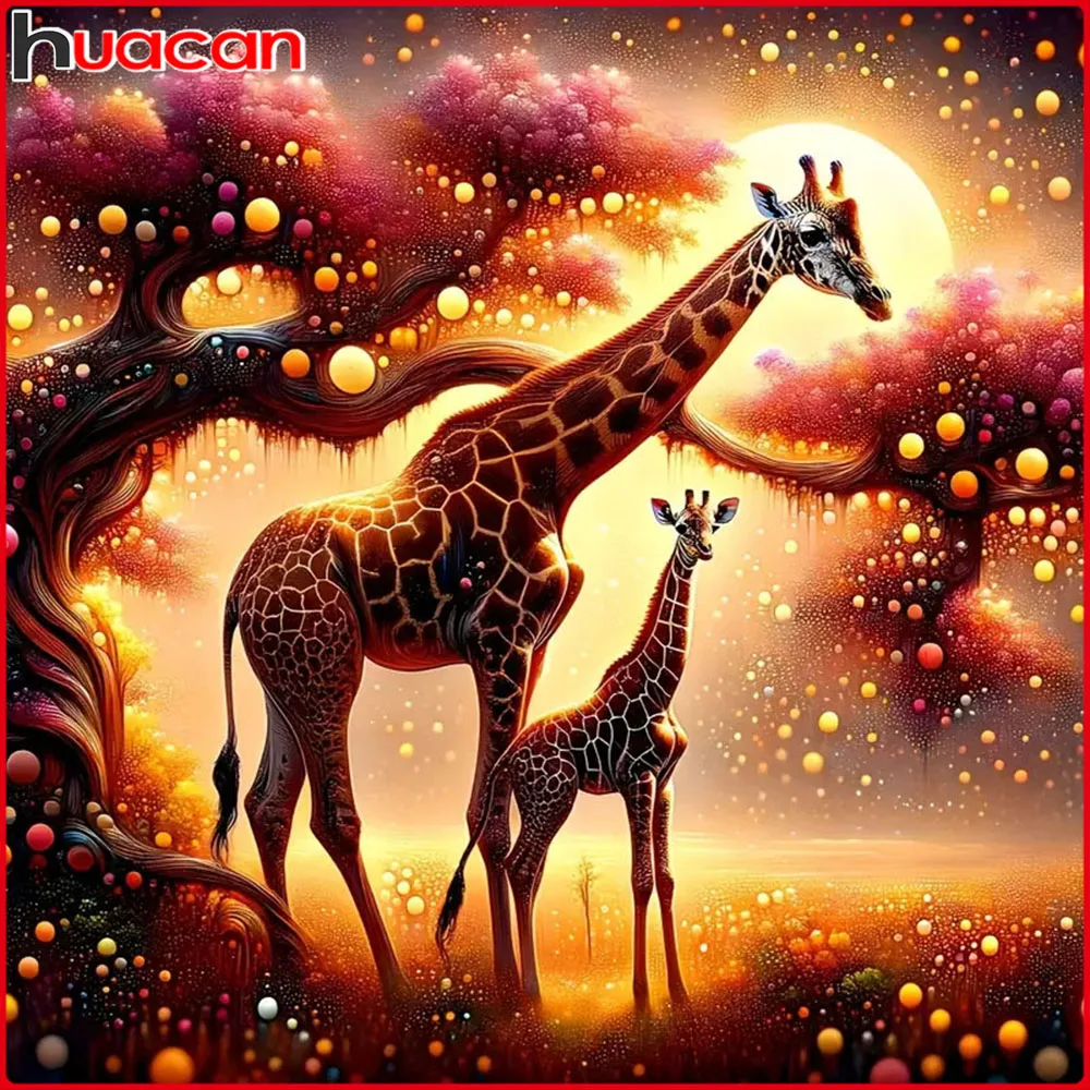 Huacan Diamantgemälde, Giraffenbaum, Diamantmosaik, Tierlandschaft, neue Kollektion 2025, dekorative Gemälde