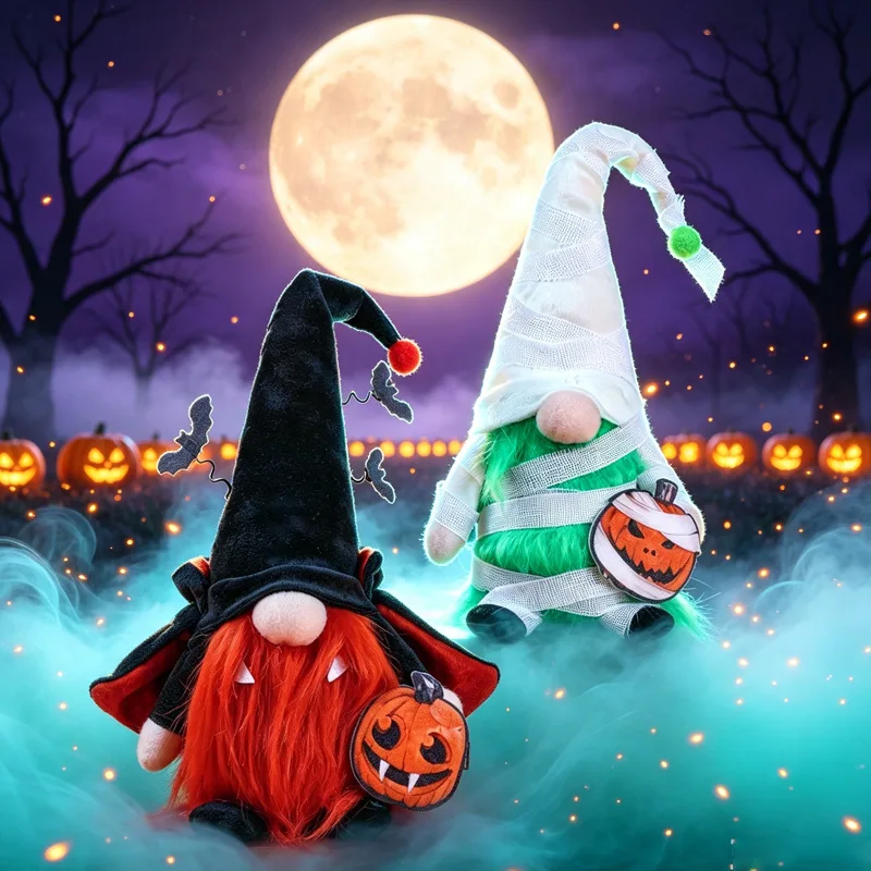 Halloween Vampire Mummy Gnomes Plush Dolls Handmade Faceless Swedish Tomte Bat Pumpkin Table Doll Festival Home Decor