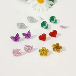 KUGUYS 6 pairs per set Stud Earrings For Women Summer Glitter Neon Black Acrylic Jewelry Accessories