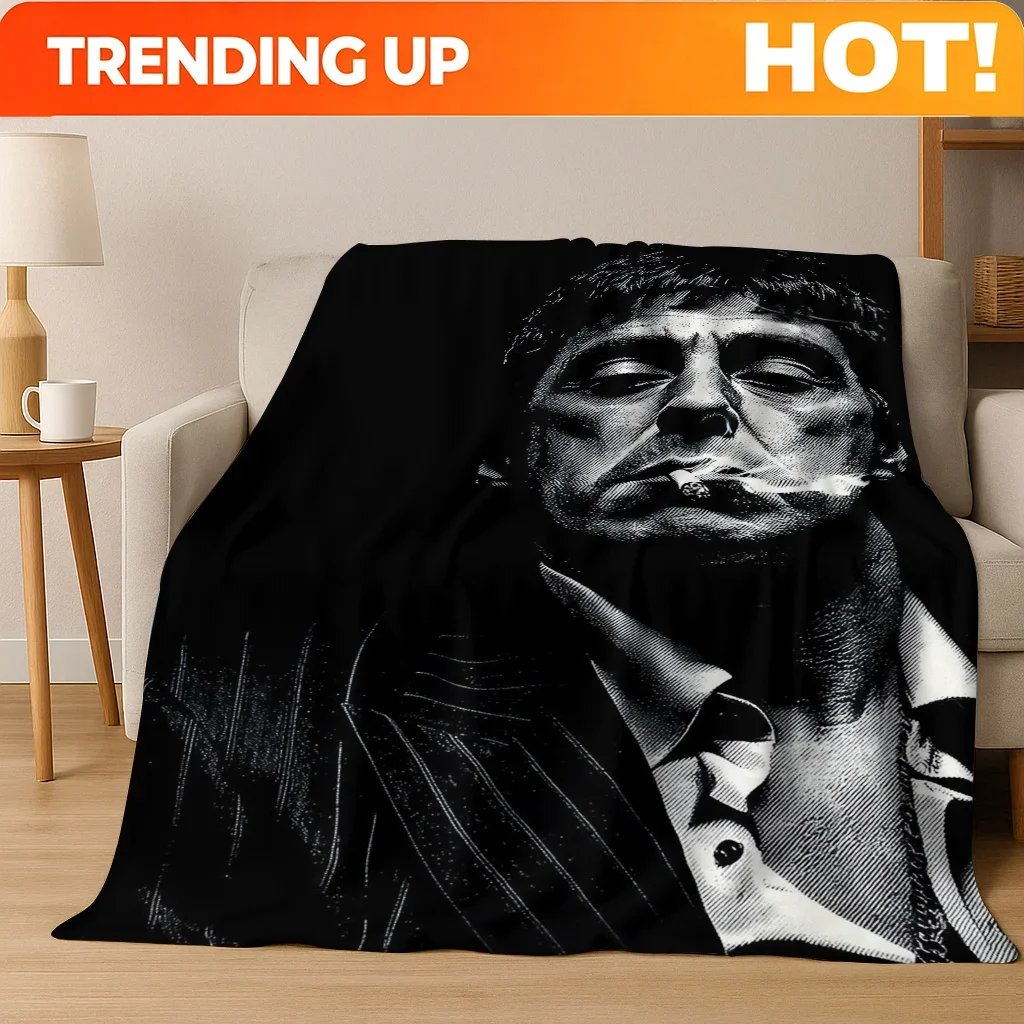 Custom Classic Scarface Tony Montana Movie Art Flannel Blanket,Cozy Soft Throw Blanket For Home Bedroom Bed Sofa Picnic Cover Gi