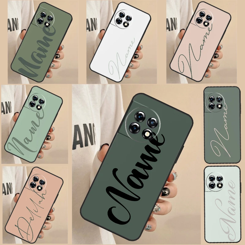 Sage Green Personalized Name Case For Oneplus Nord CE 2 3 Lite 2T N10 N20 N30 OnePlus 11 10T 8T 9R 10R 8 9 10 Pro Cover