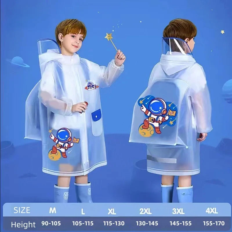 Cartoon Kids Rain Cape With Backpack Slot Waterproof Rainwear For Kindergarten Primary School Boys Girls Students
