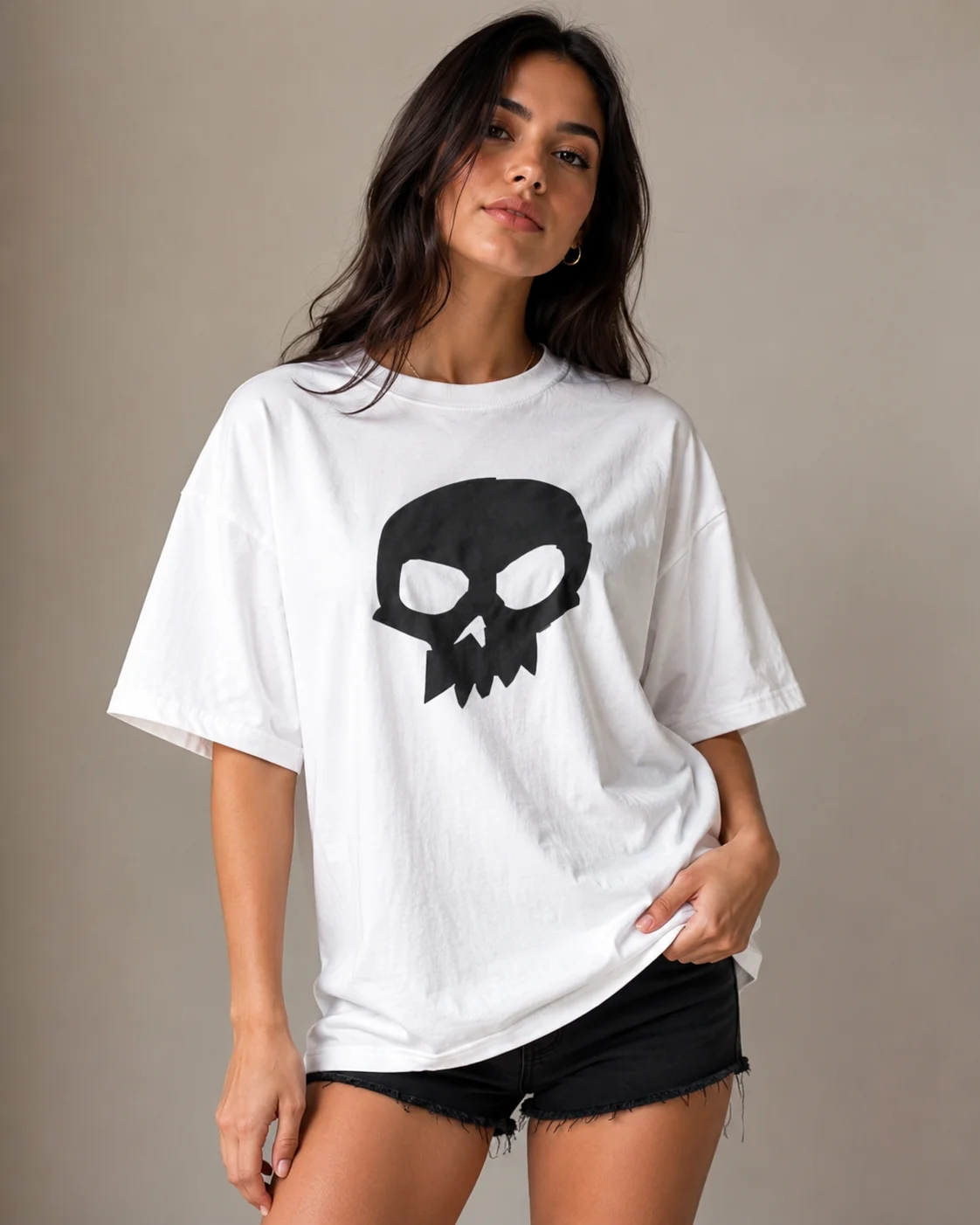 Women's Crew-neck T-shirt Featuring A Simple Skull Design Made From Soft Fabric Casual and Stylish Short Sleeves