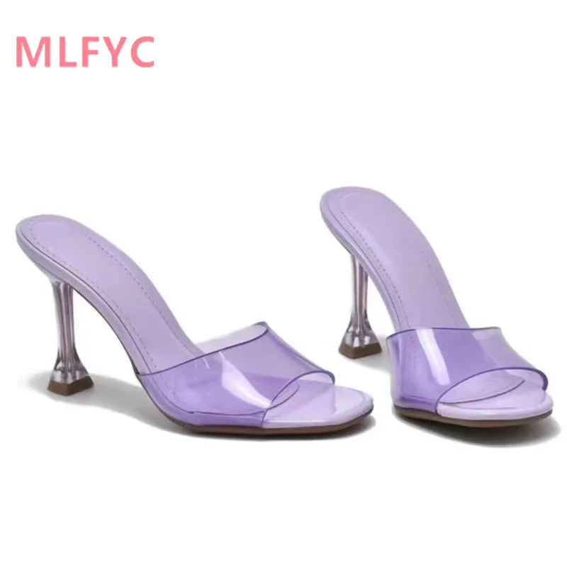 Summer sequins with transparent stiletto fairy sandals all-match open-toed fashion high-heeled slippers woman shoes  sexy