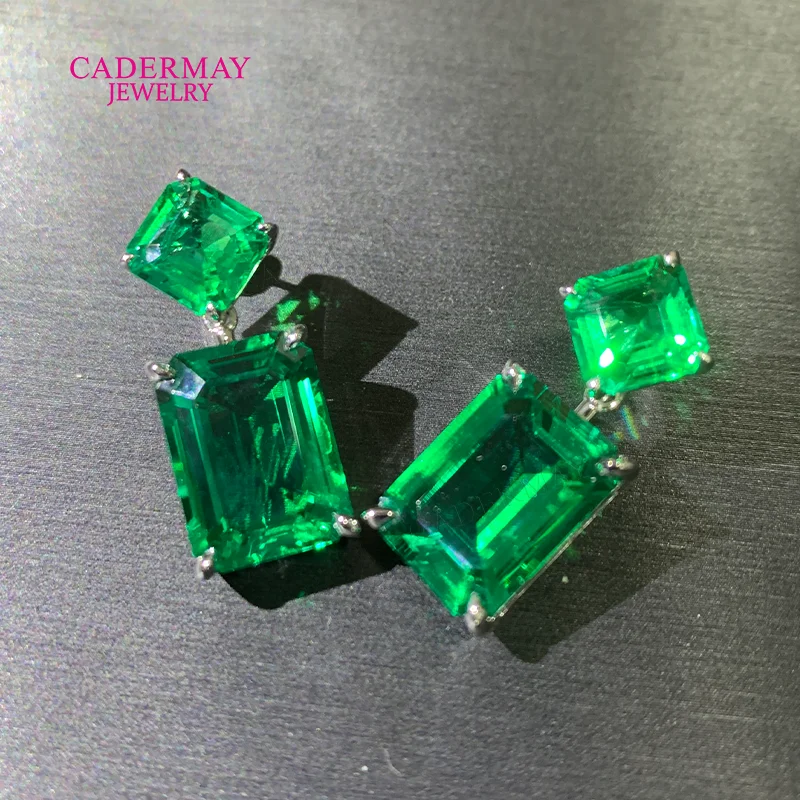 925 Silver Lab Grown Emerald Dangle Earrings Square & Rectangle Cut Green Gemstone Drop Earrings Bridal Earrings for Women