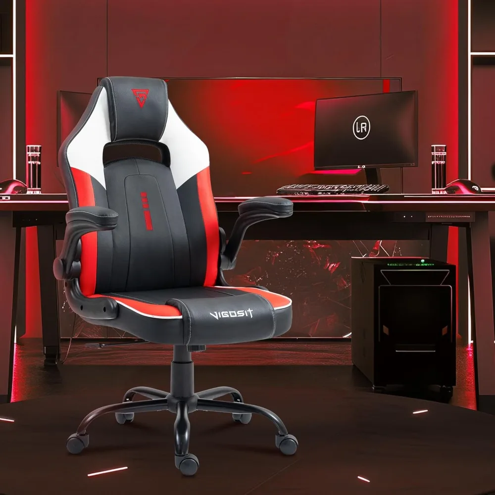 Gaming Chair, Ergonomic Computer Gamer Chair,  with Flip-up Armrest Headrest Lumbar Support