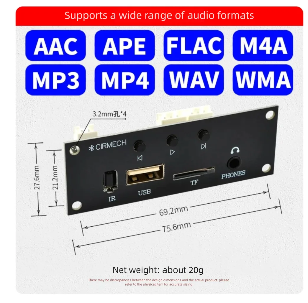 Bluetooth 5.1 USB Flash Drive Decoding Board with TF Remote Control MP3 WAV FLAC APE Lossless Player Single Track Repeat Functio