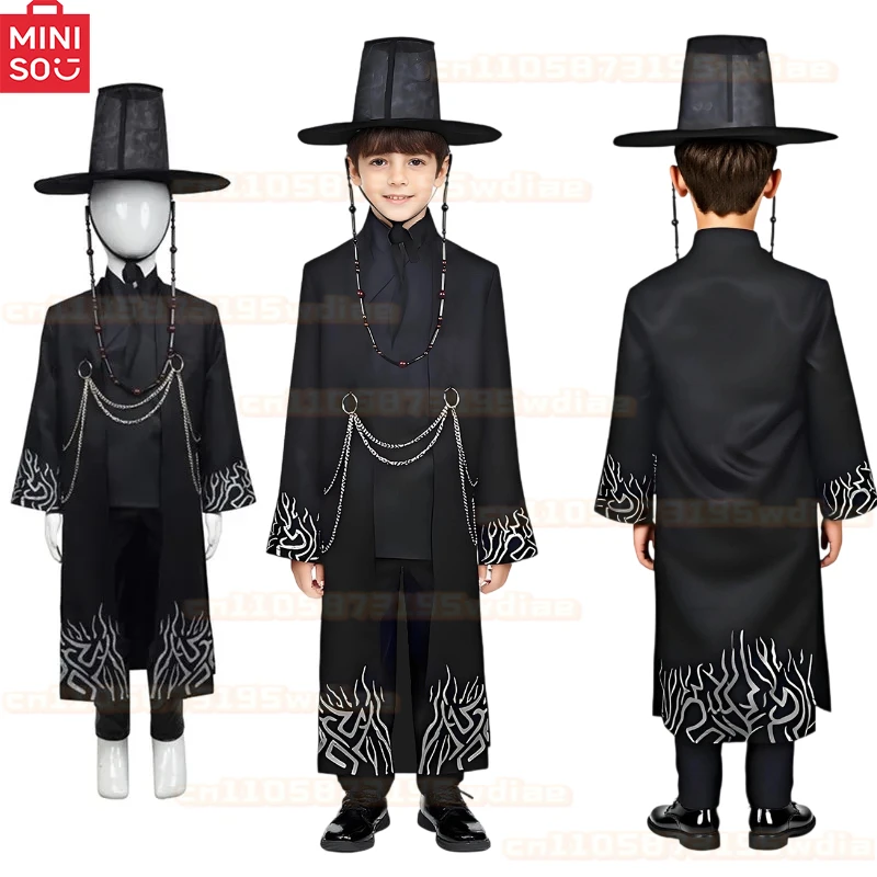 

MINISO Kids Demons Jinu Boys Cosplay Costume 2025 Hunters Fantasia Coat Pants Bracelet Outfits Halloween Carnival Party Suit
