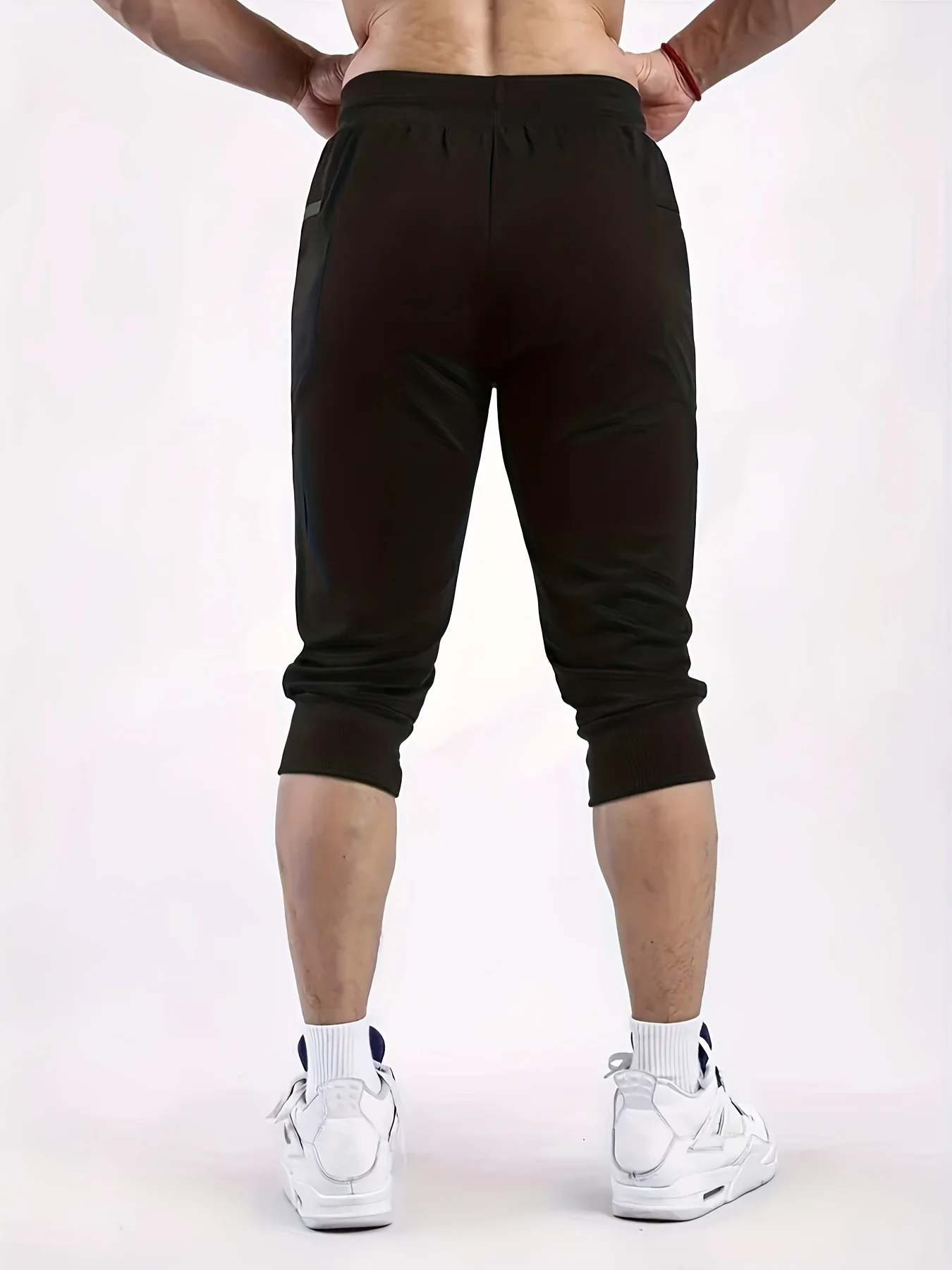 メンズ 3/4丈 アスレチックパンツ ドローストリングウエスト ジッパーポケット付き スポーティースタイル ワークアウトや日常着に最適