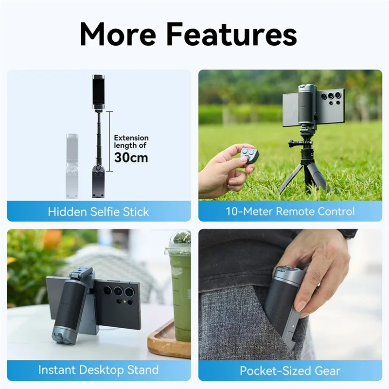 

TELESIN Portable Phone Selfie Grip With Extendable Stick, Detachable Remote, And Cold Shoe Mount