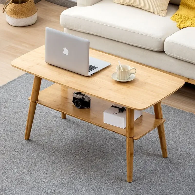 

Nordic 2 Layered Tea Table Solid Bamboo Simple Modern Small Living Room Furniture Table Japanese Style Sofa Side Coffee Tables