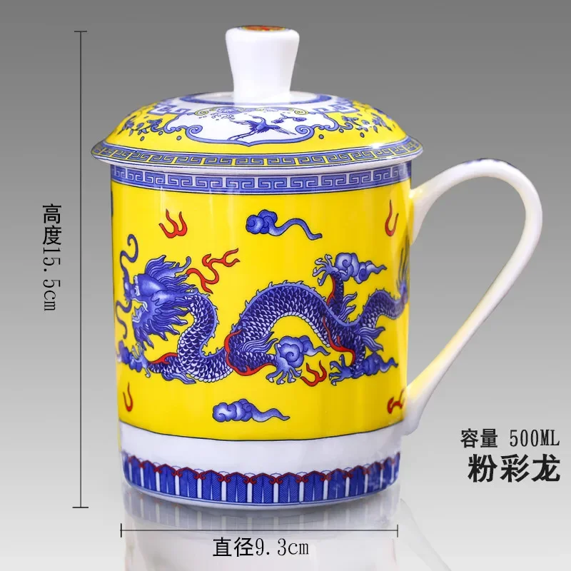 500ml Chinese Style Bone China Jingdezhen Blue and White Porcelain Tea Cup Office Drink Cup Travel Teaware