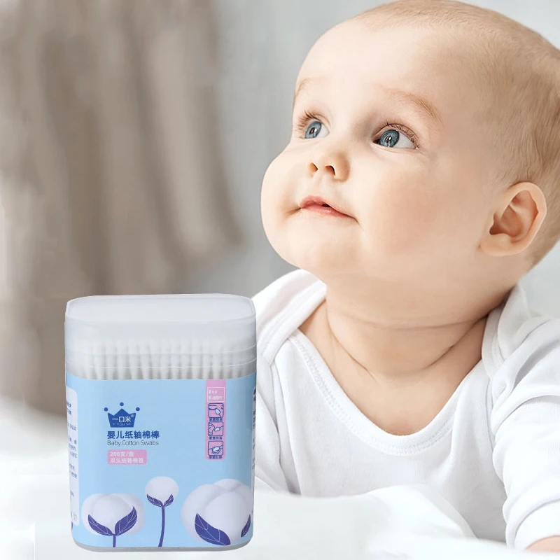 200pcs Safety Baby Cotton Swab clean baby ears Sticks Health Medical Buds Tip swabs box plastic cotonete