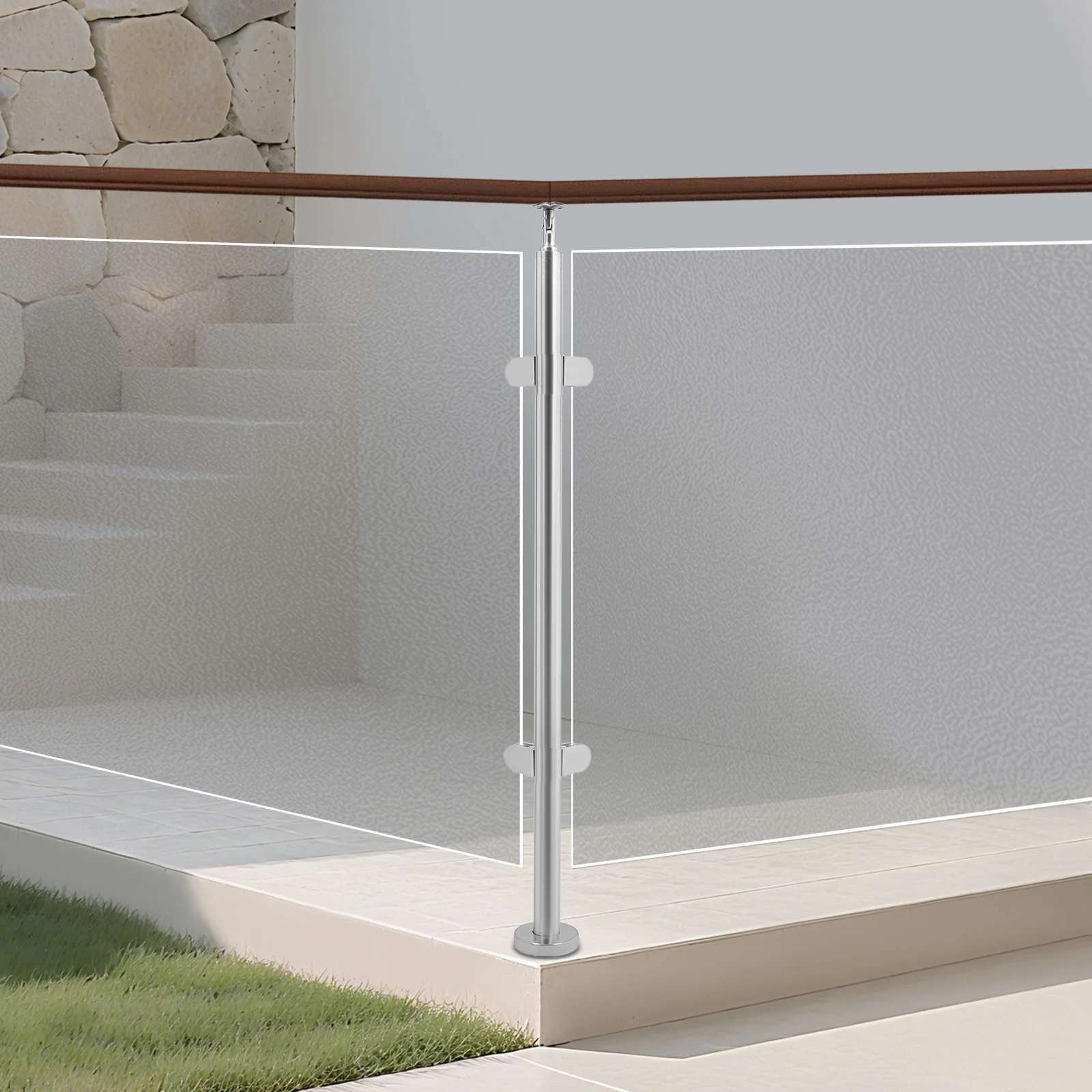 

Угловая стойка из нержавеющей стали 316, 110 см, для крепления к перилам, серебристая, для стеклянных ограждений 0,47 дюйма, для лестниц и балконов