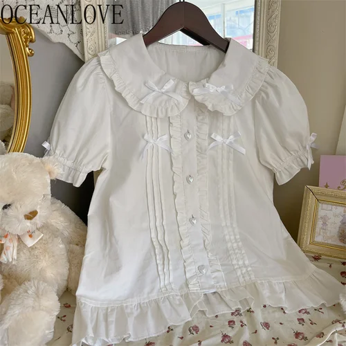 OCEANLOVE 일본 스타일 카와이 셔츠 및 블라우스, 용수철 여름 러플 블라우스, 로리타 빈티지 귀여운 카미사스 