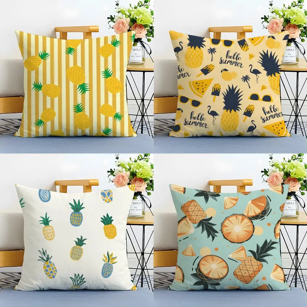 Simple Casual Hand-Drawn Pineapple Fruits Cushion Cover Linen Pillowcase Soft  for Sofa Bed Home Room Decor