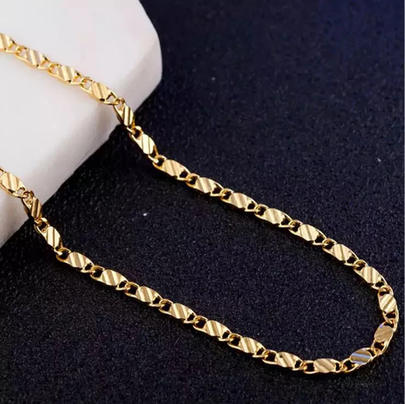 Fashion 18k Gold Necklace 2MM 16/18/20/22/24/26/28/30 Inch Side Chain Necklace For Women Men Jewelry Silver Necklace