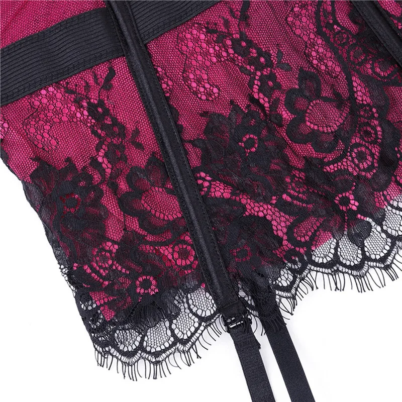 Black Floral Lace Sexy Lingerie Corset Push Up Bustier Straps Women Sleepwear Nightwear Chemise Underwear With Suspenders