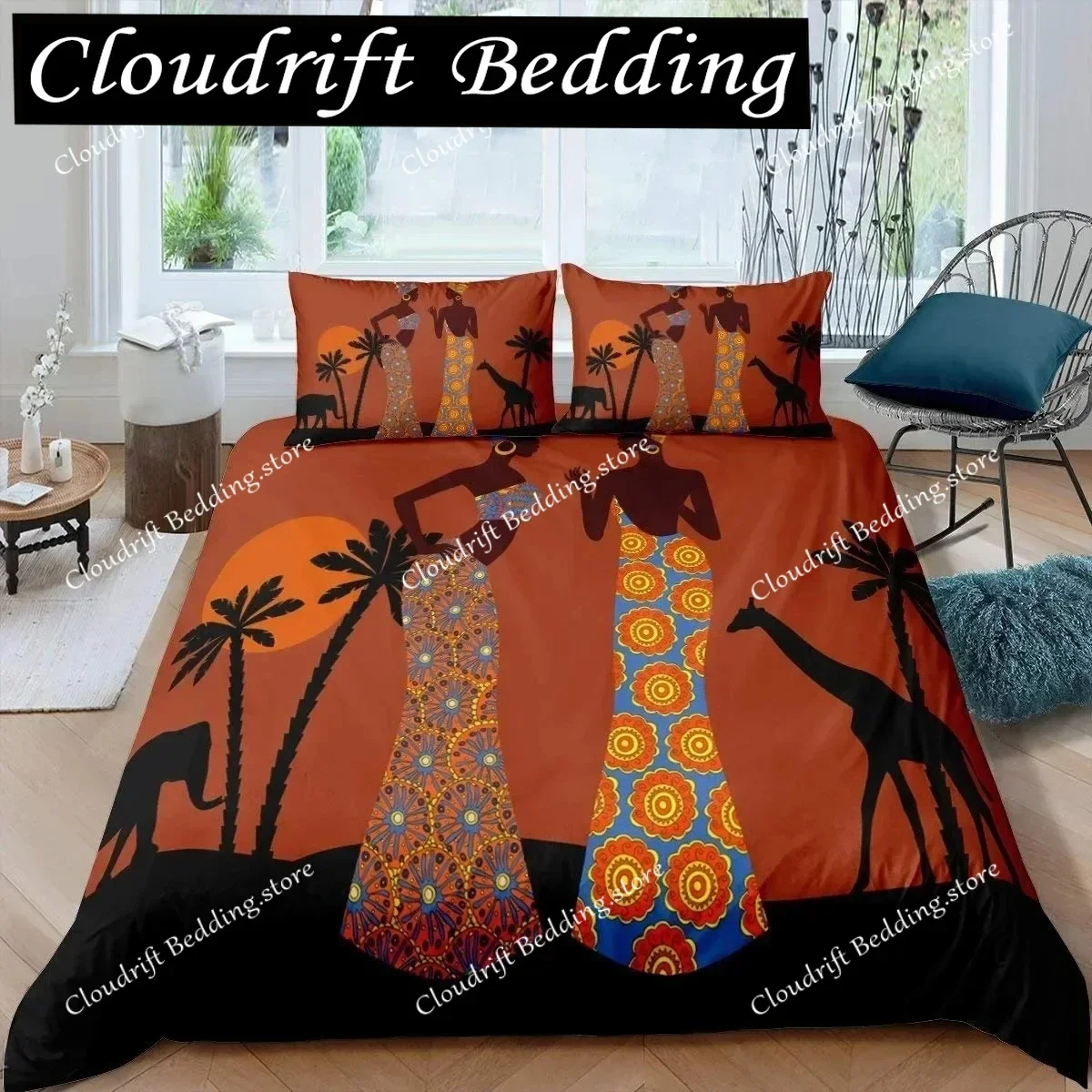 

3D Ancient Egypt Pharaoh King Queen Duvet Cover Set African Egyptian Bedding Set for Teens Adults Black Tribe Ethnic Quilt Cover
